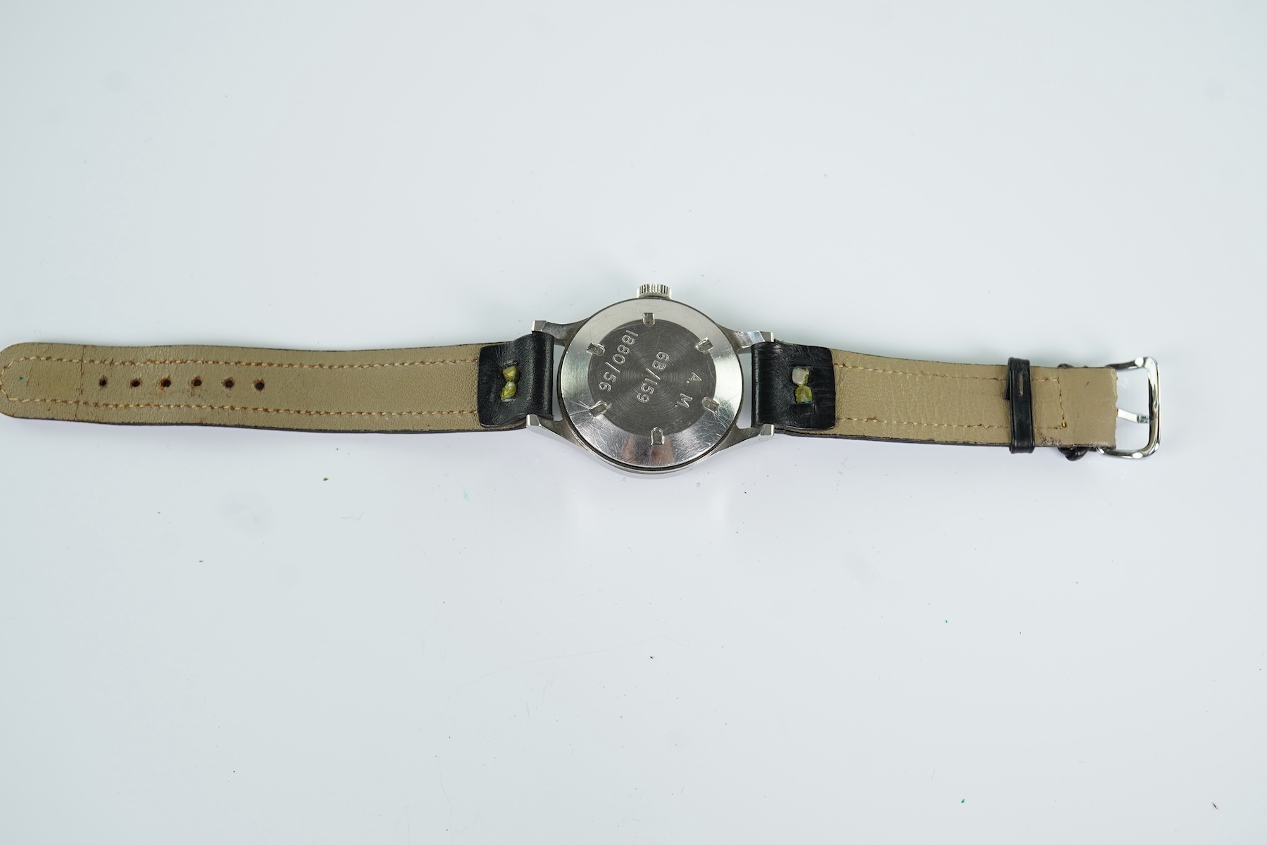 A gentleman's stainless steel Omega R.A.F. 6B/159 Pilots/Navigators manual wind wrist watch, issued in 1956